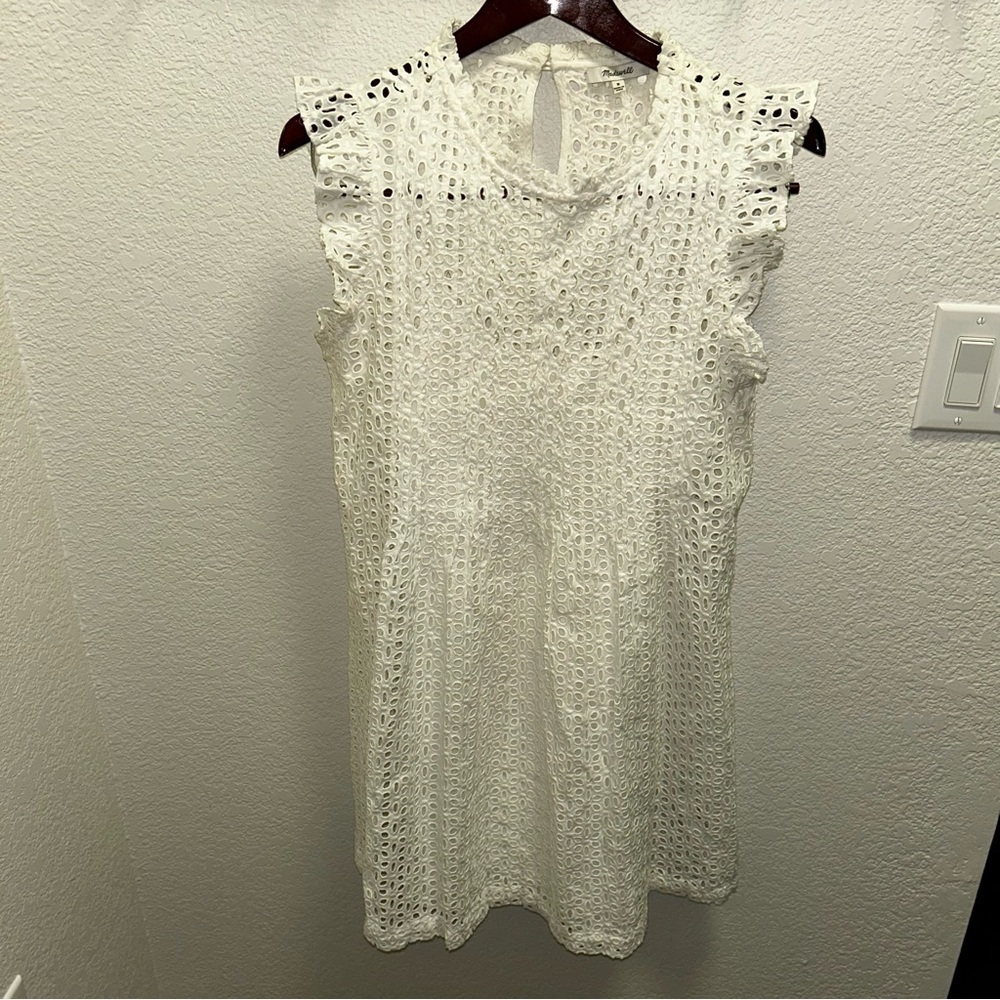Madewell White Ruffled Mock Neck Mini Dress